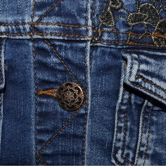 Desigual Floral Print Denim Jacket Blue size 42 or M - Picture 5 of 12